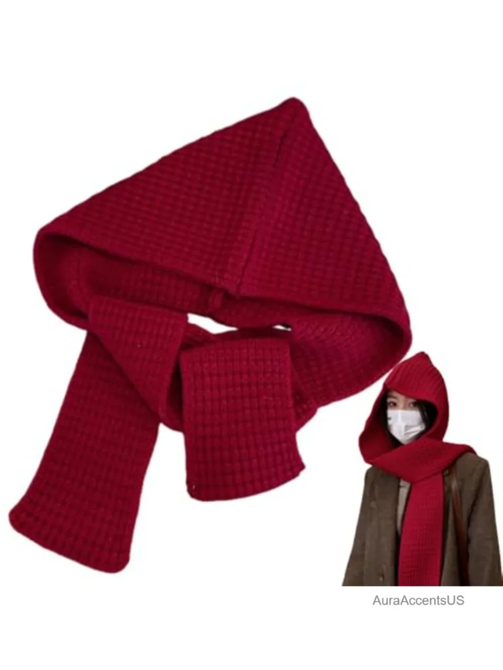 Women's Winter 2-in-1 Hooded Hat Scarf Shawl